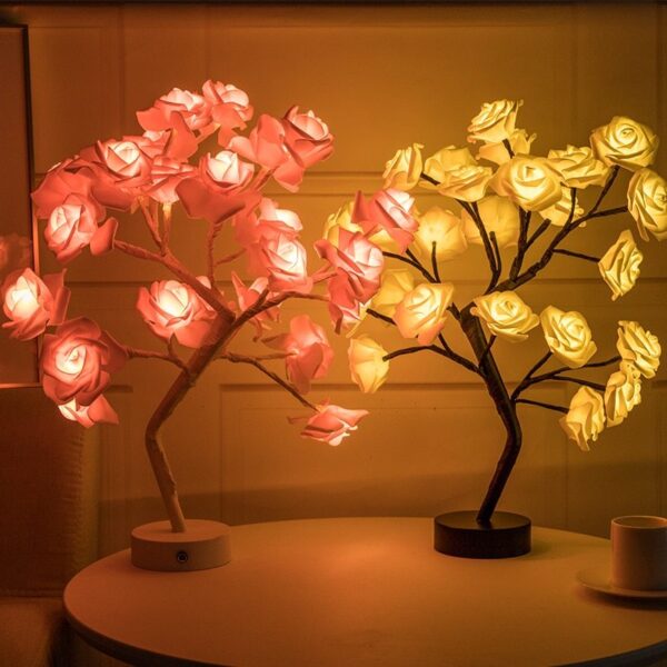 Rose Flower Lamp USB Battery Operated LED Table Lamp Bonsai Tree Night Lights Garland Bedroom Decoration Lights Home Decor - Image 5
