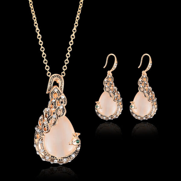 Bridal Jewelry Peacock Gem Necklace Earrings - Image 7