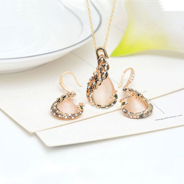Bridal Jewelry Peacock Gem Necklace Earrings - Image 2