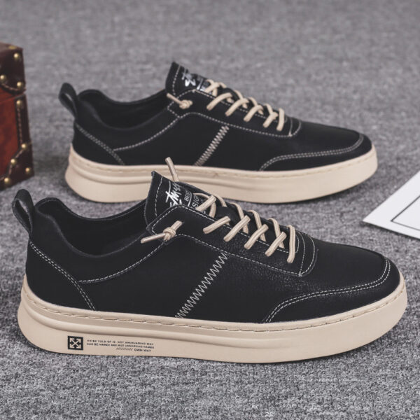 Soft Leather White Shoes Men's Casual Korean Style - Image 5