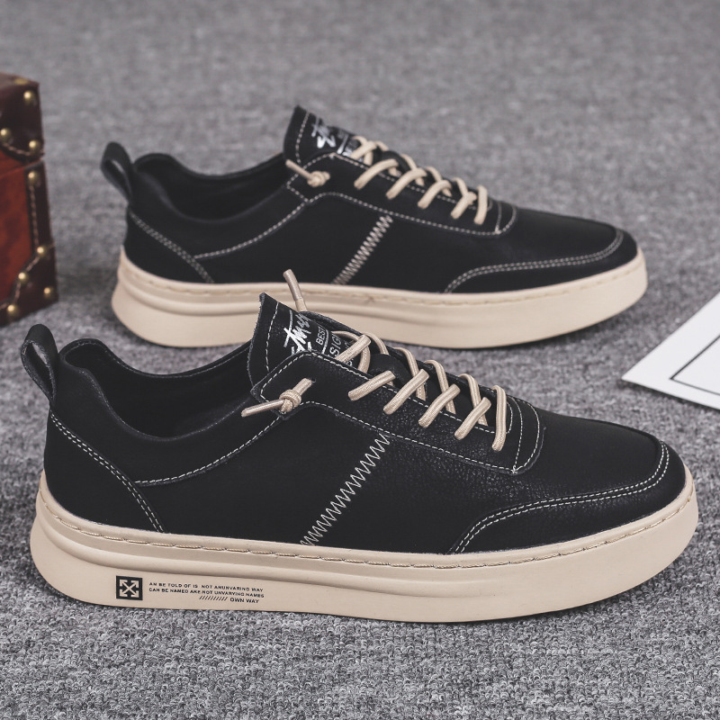 Soft Leather White Shoes Men's Casual Korean Style - Image 5