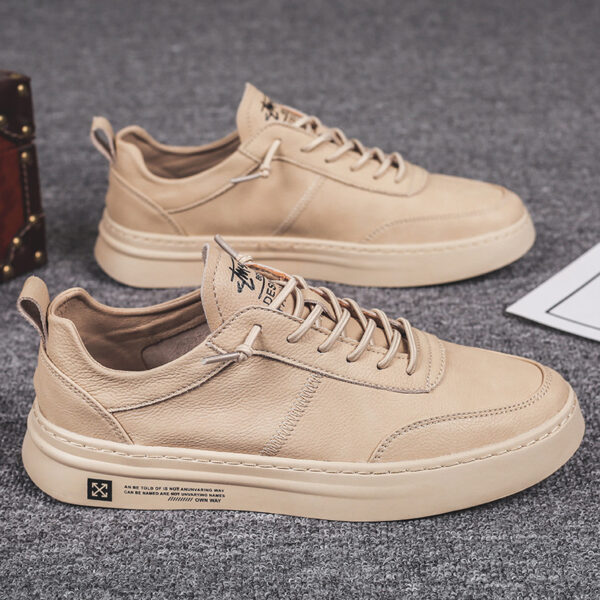 Soft Leather White Shoes Men's Casual Korean Style - Image 2