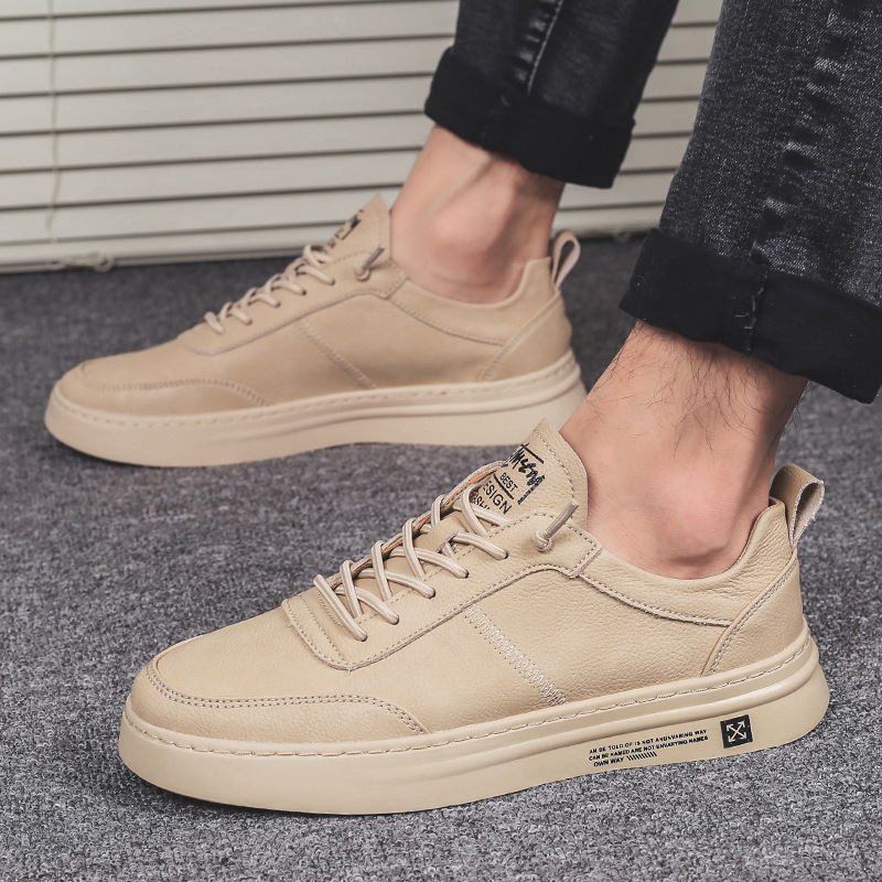 Soft Leather White Shoes Men's Casual Korean Style - Image 4