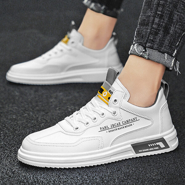 Soft Leather White Shoes Men's Casual Korean Style - Image 3