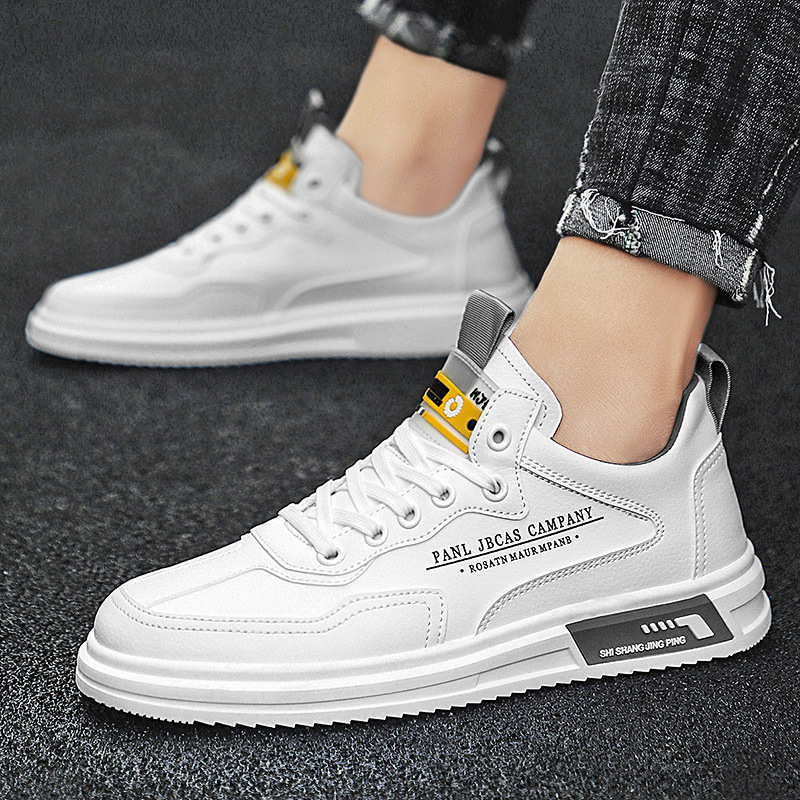 Soft Leather White Shoes Men's Casual Korean Style - Image 3