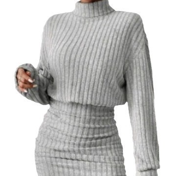 Sunken Stripe Turtleneck Sheath Long Sleeve Dress - Image 5
