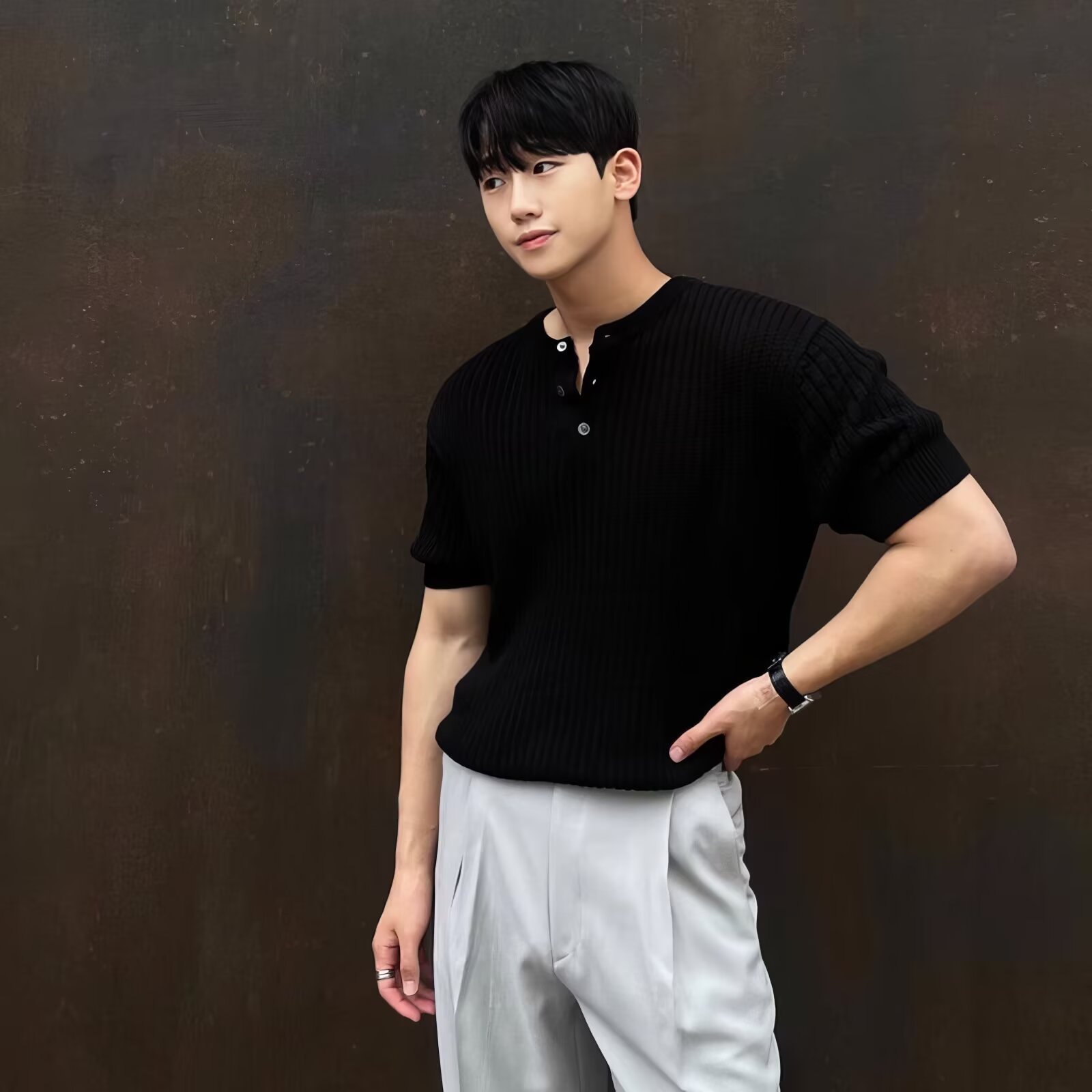 Short Sleeve Men's Vertical Stripes Ice Silk Breathable Slim Fit - Image 4