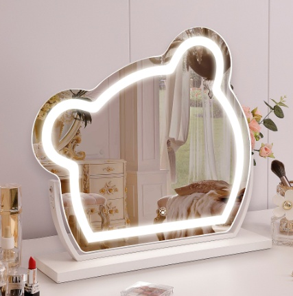 Bear LED Vanity Makeup Mirror Cute With Light Strip Touch Sensor Color Adjustable White Metal Removable Cosmetic - Image 4