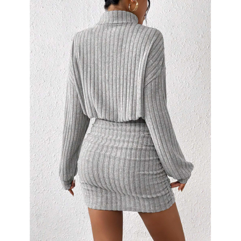 Sunken Stripe Turtleneck Sheath Long Sleeve Dress - Image 6