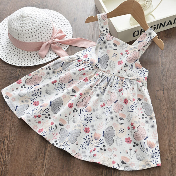 Girl's Printed Cotton Dress With Butterflies - Image 2
