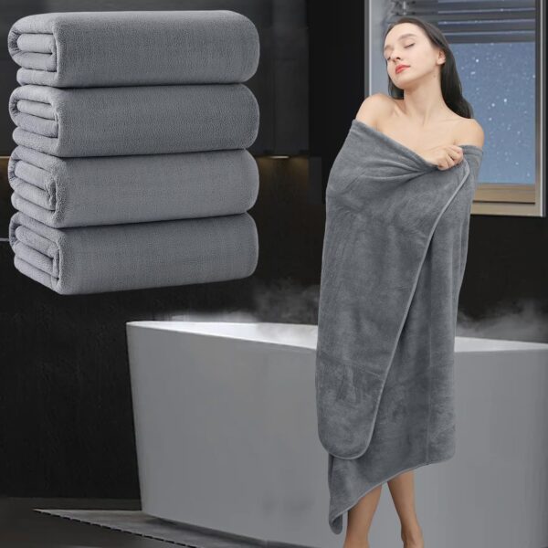 Coral Fleece Bath Towels Pack Of 3 Gray - Image 2