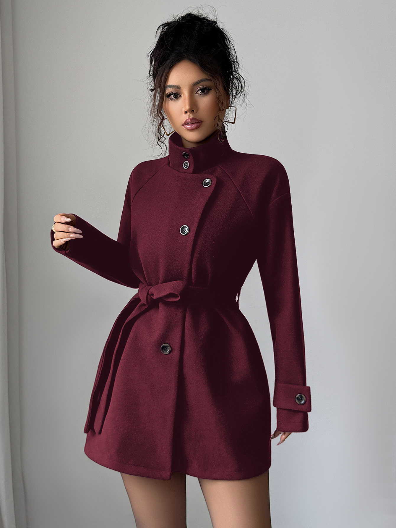 Women's Solid Color Casual Button Long Sleeved Windbreaker Jacket - Image 5