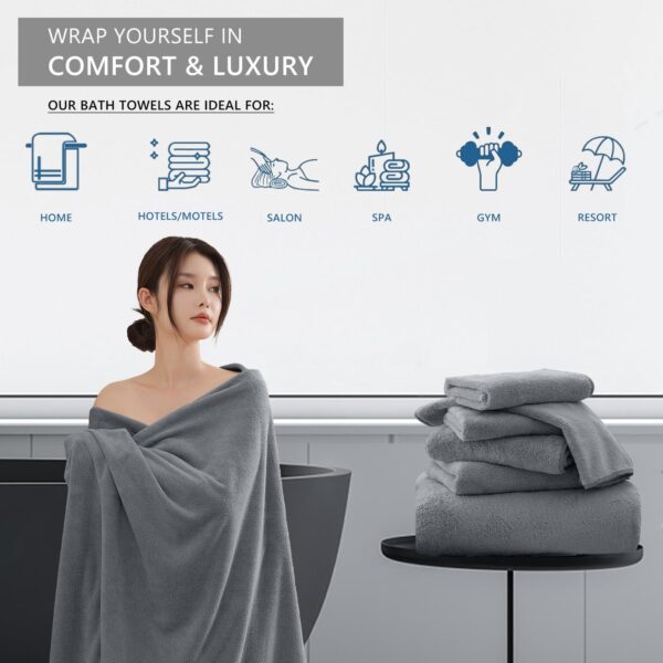 Coral Fleece Bath Towels Pack Of 3 Gray - Image 3