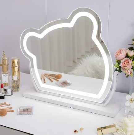 Bear LED Vanity Makeup Mirror Cute With Light Strip Touch Sensor Color Adjustable White Metal Removable Cosmetic - Image 3