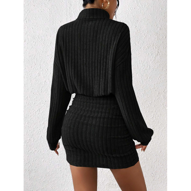 Sunken Stripe Turtleneck Sheath Long Sleeve Dress - Image 3