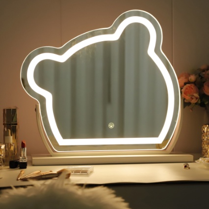 Bear LED Vanity Makeup Mirror Cute With Light Strip Touch Sensor Color Adjustable White Metal Removable Cosmetic - Image 6