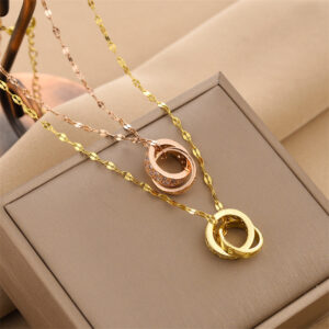 Double Ring Titanium Steel Necklace For Women