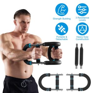 1Pc Adjustable Twister Arm Exerciser Spring Workout Bar Strength Enhancer For Men With 3 Resistance Levels 66 To 110LBS Chest Biceps Triceps Thighs Back Workout