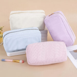 Large Capacity Portable Vertical Stripe Corduroy Cosmetic Bag