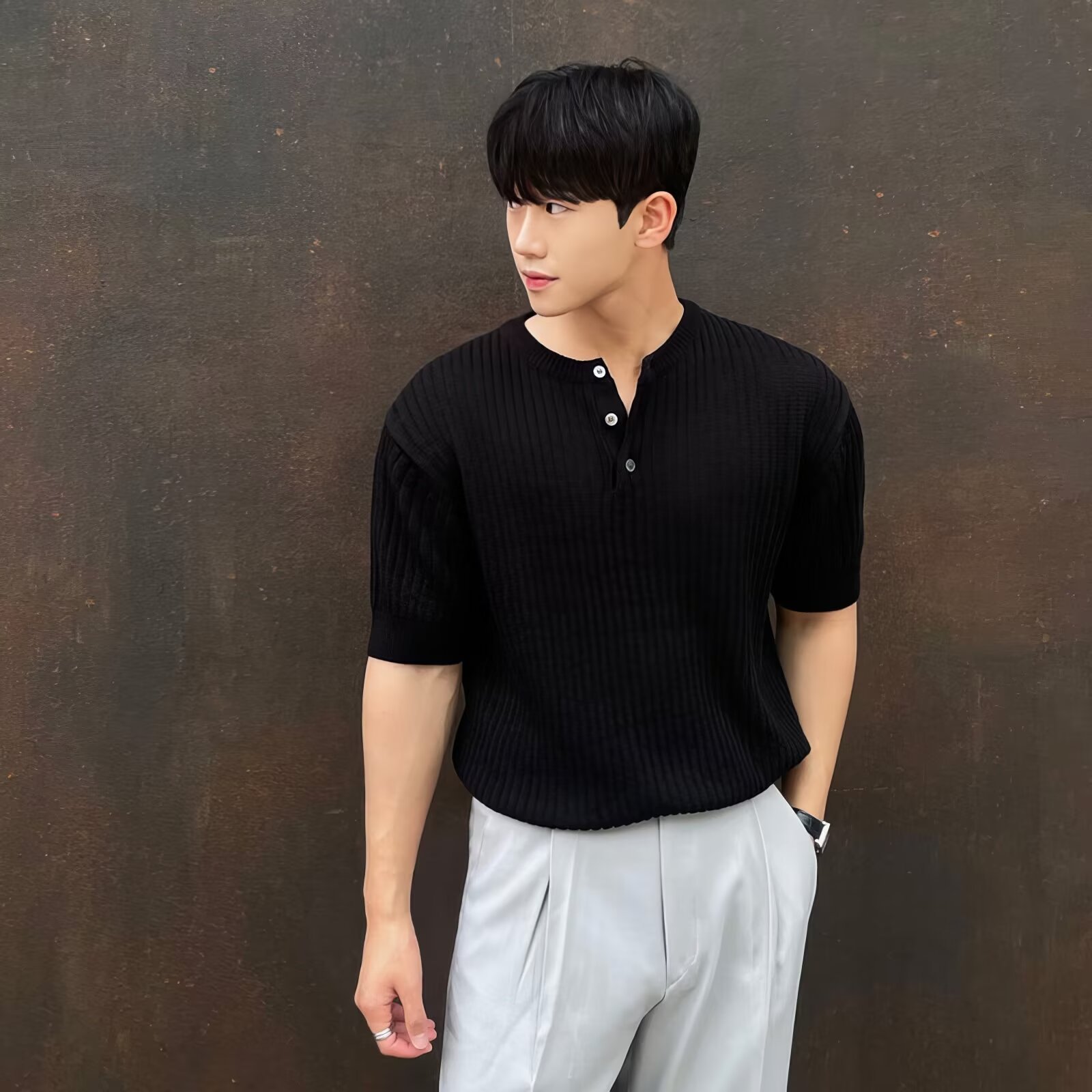 Short Sleeve Men's Vertical Stripes Ice Silk Breathable Slim Fit - Image 6