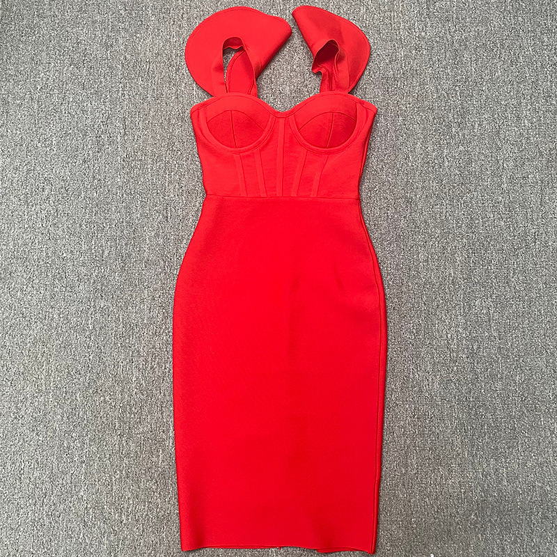 Bandage Dress V-neck Ruffled Tight Fitting - Image 3