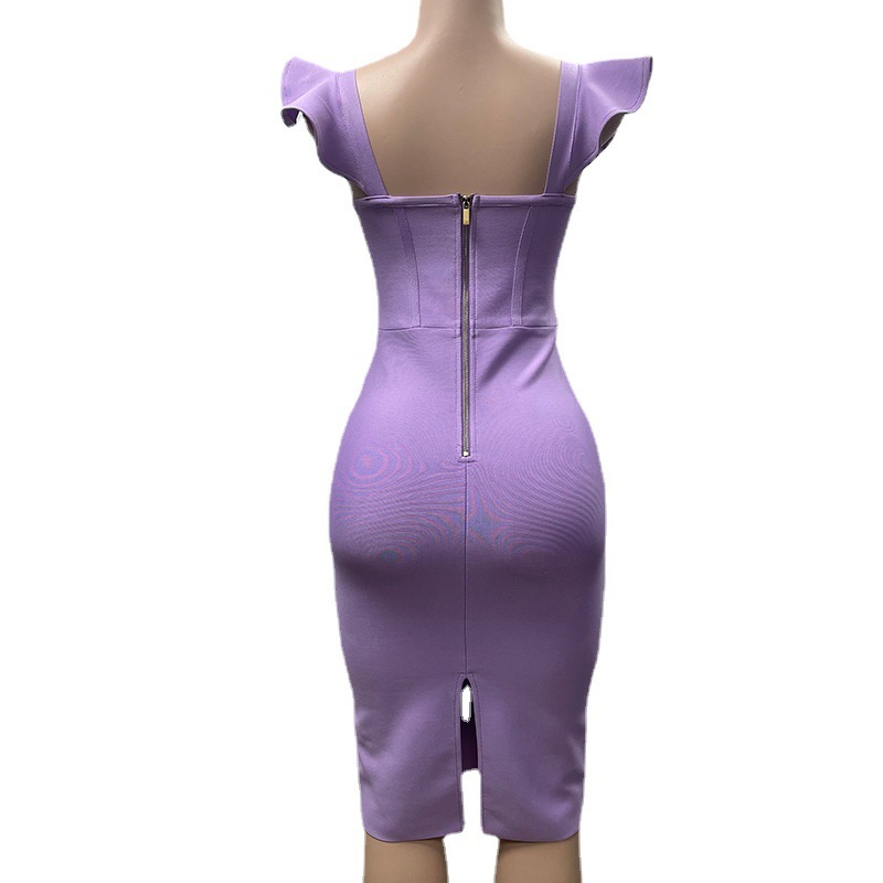 Bandage Dress V-neck Ruffled Tight Fitting - Image 9