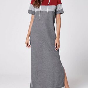 Korean Color Block Stitching Long Sleeved Casual Sweater Dress