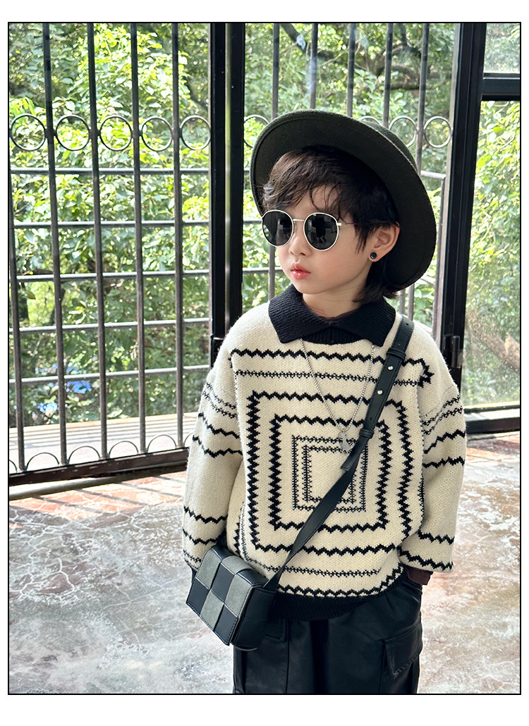 Kids' Sweater Retro Boy Autumn And Winter Thickening Baby Sweater - Image 3
