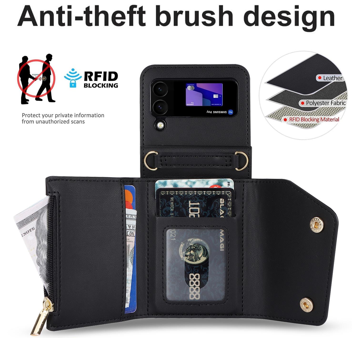 Crossbody Folding Leather Case Multi-card Flip Phone Case - Image 10