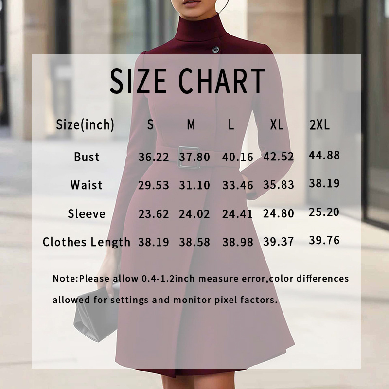 Women's Stand Collar Long Sleeve Dress, Elegant High Waist Belted Midi Dress, Slim Fit Office Formal Dress - Image 6
