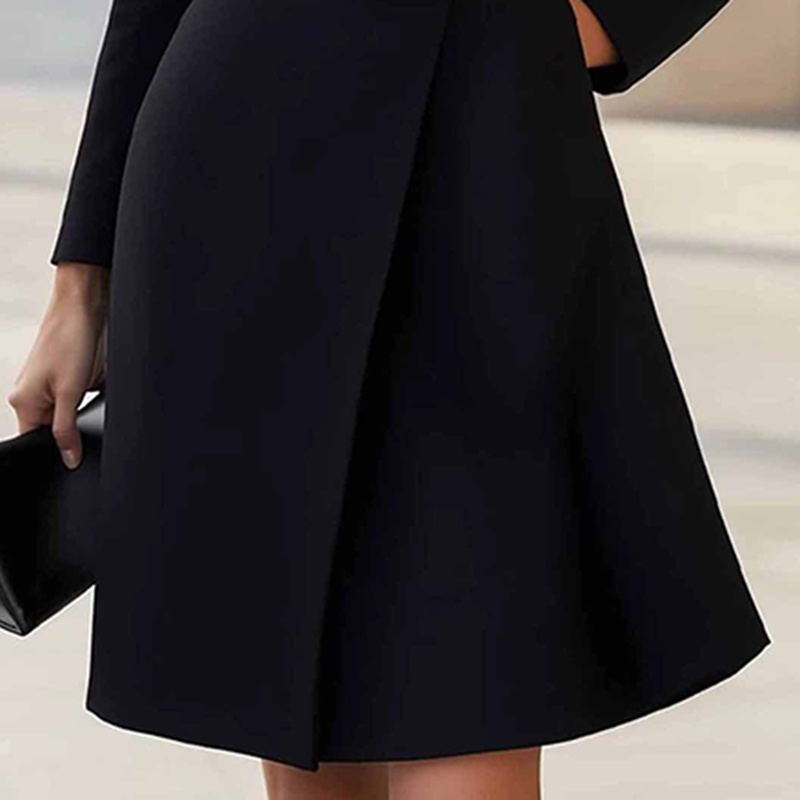 Women's Stand Collar Long Sleeve Dress, Elegant High Waist Belted Midi Dress, Slim Fit Office Formal Dress - Image 2