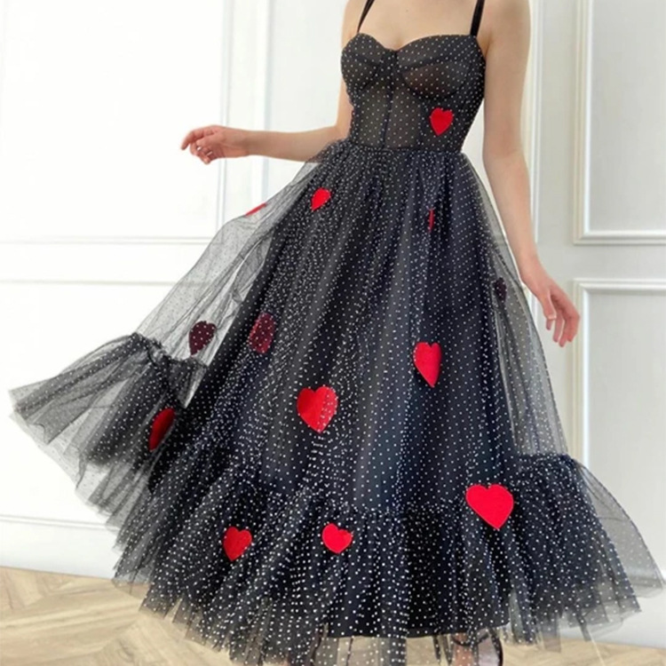 Sling Dress French Swing Skirt Long Skirt Mesh Love