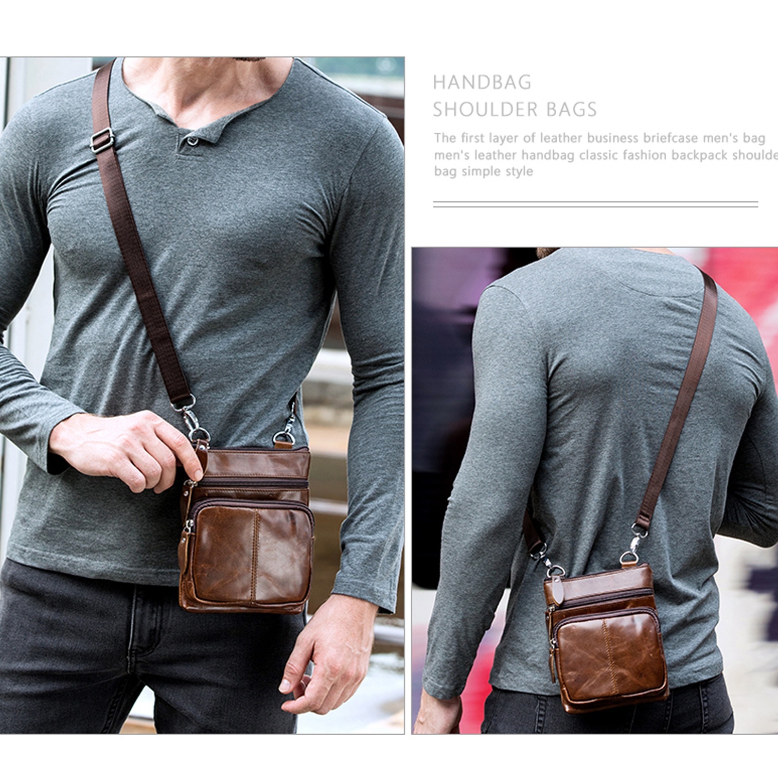 Men's Shoulder Bag Men's Real-leather Bag Casual Pouch - Image 5