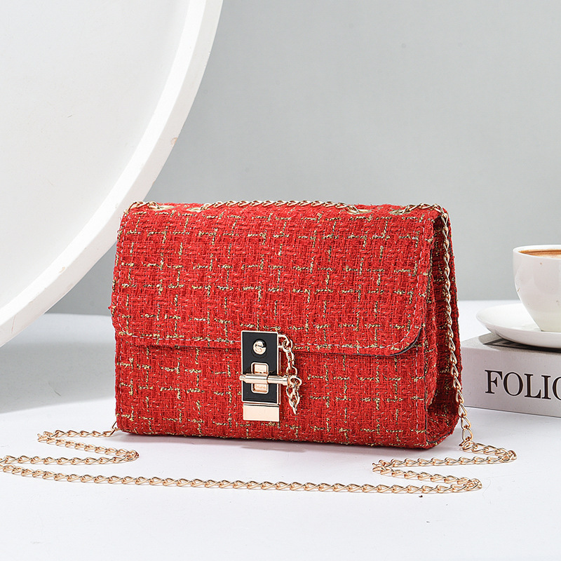 Woolen Twist Lock Shoulder Bag Versatile Women's Bag Gold Silk Contrast Color - Image 7