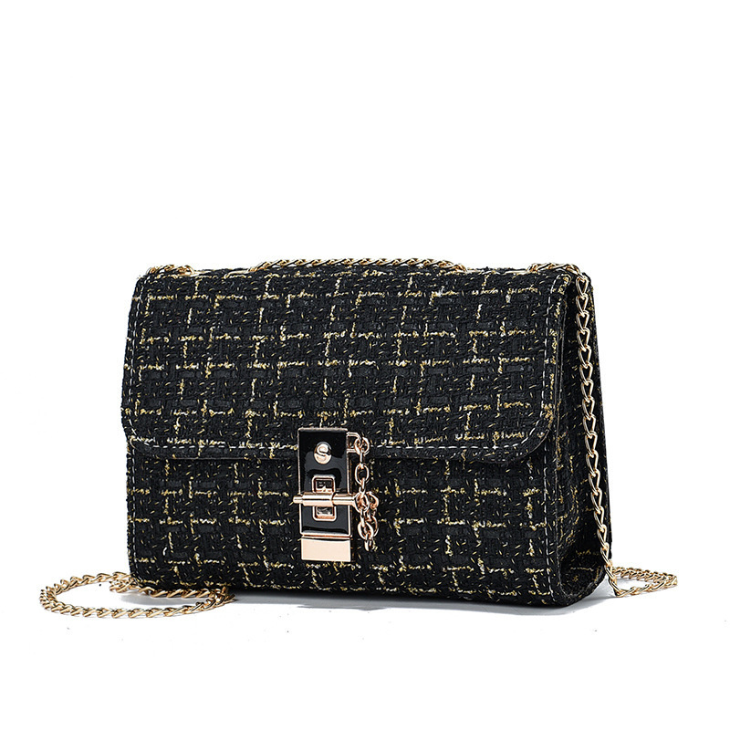 Woolen Twist Lock Shoulder Bag Versatile Women's Bag Gold Silk Contrast Color - Image 9