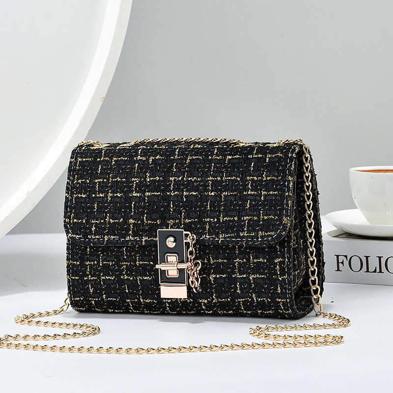 Woolen Twist Lock Shoulder Bag Versatile Women's Bag Gold Silk Contrast Color - Image 5