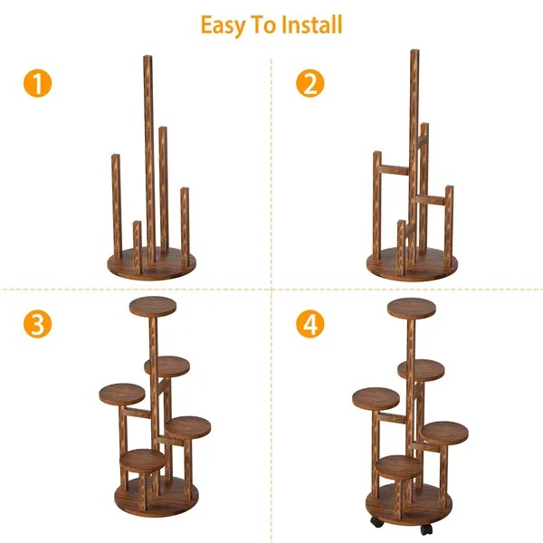 5 Tier Plant Stand With 4 Detachable Wheels Wooden Plant Pot Rolling Shelf Plant Display Rack For Indoor Outdoor Decoration - Image 2