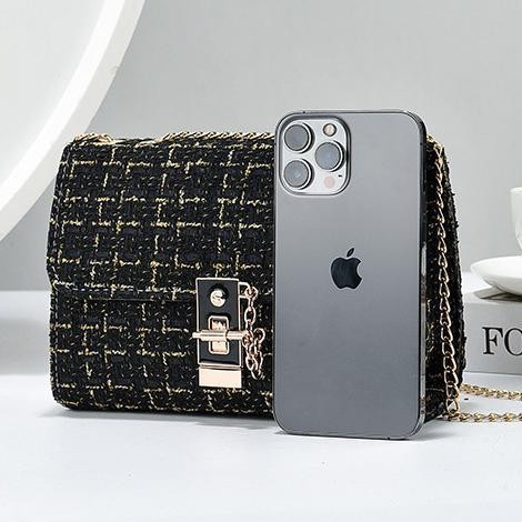 Woolen Twist Lock Shoulder Bag Versatile Women's Bag Gold Silk Contrast Color - Image 4