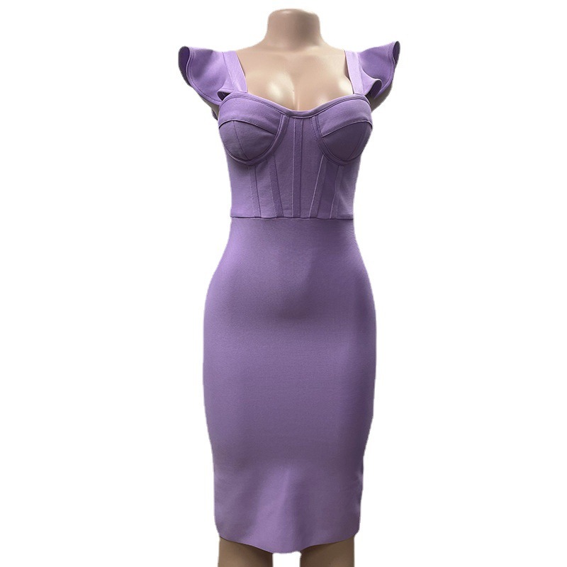 Bandage Dress V-neck Ruffled Tight Fitting - Image 2