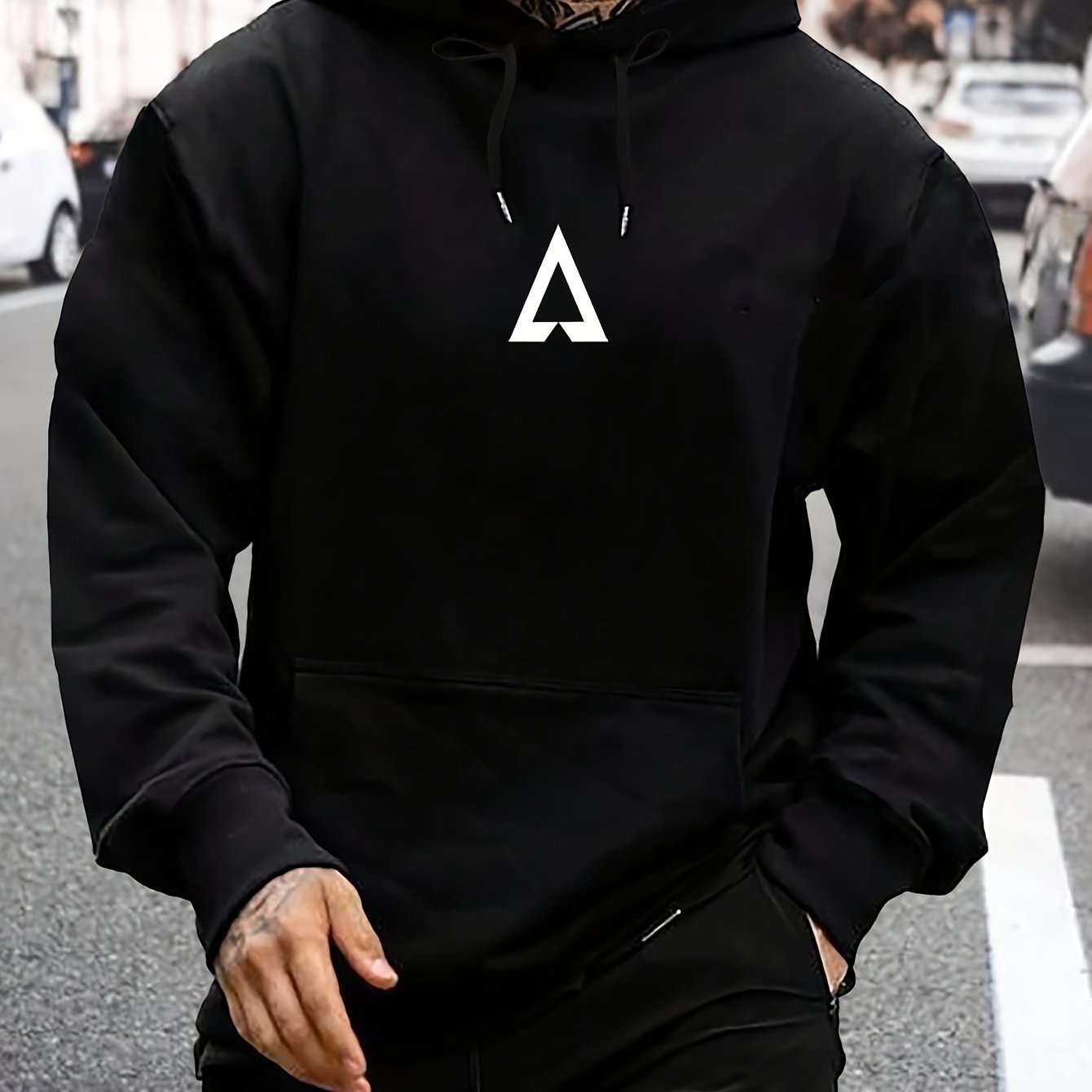 Men's Casual Geometric Pattern Hooded Sweater With Bag - Image 6