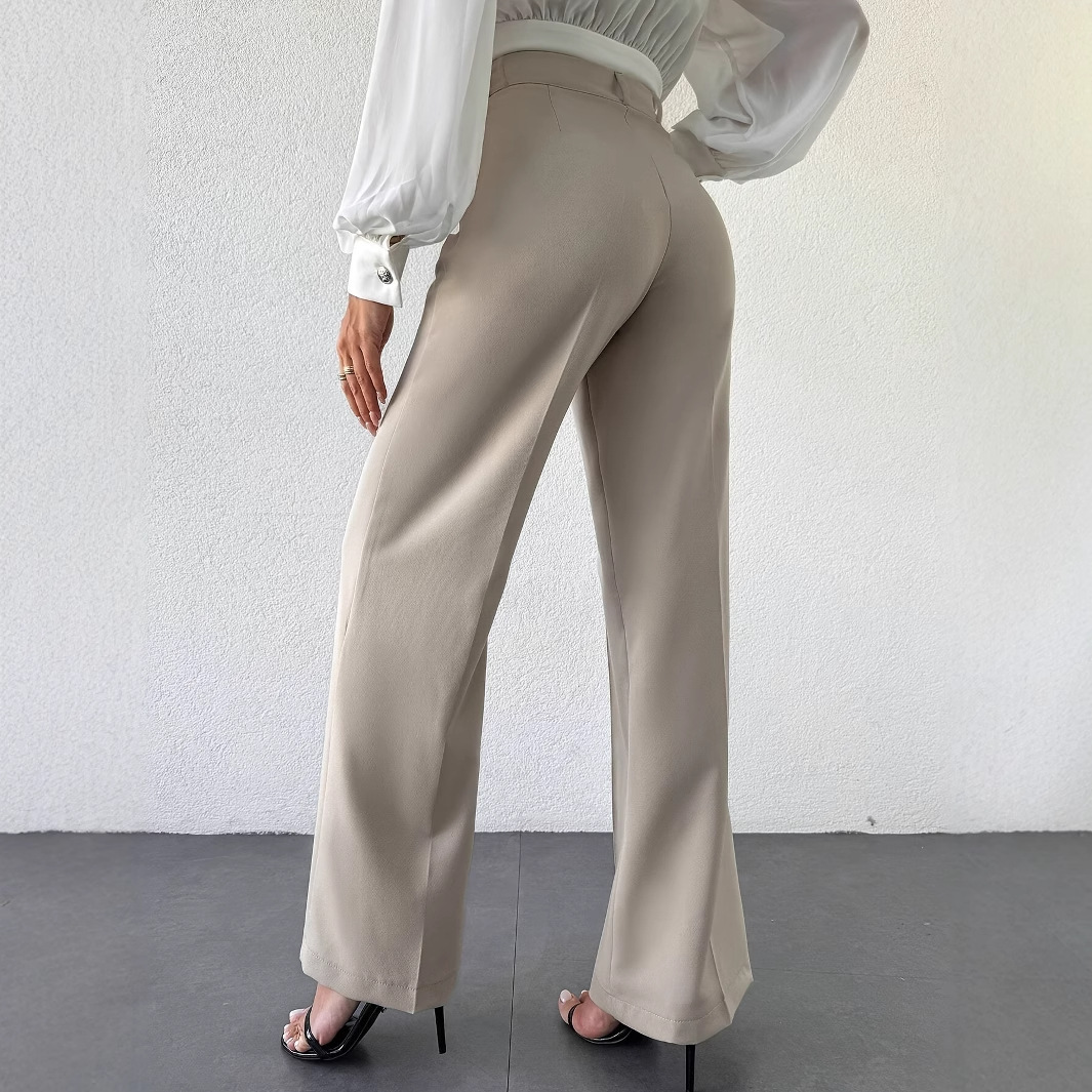 2025 New Fashion Temperament High Waist Slimming And Straight Casual Trousers Side Pocket French Commuter Business Trousers - Image 2