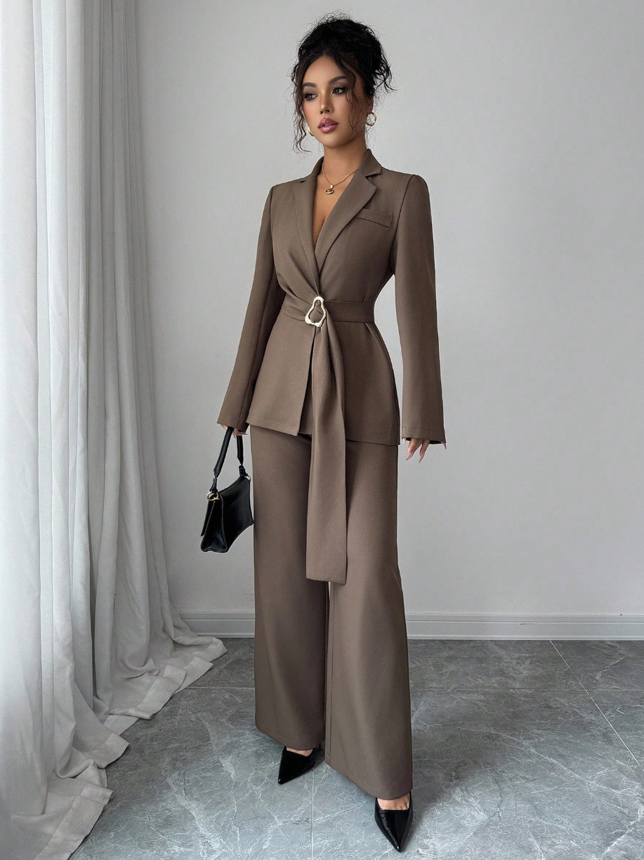 New-style Suit Lace-up, Waist-cinching, Tailored Jacket And Pants Set - Image 3