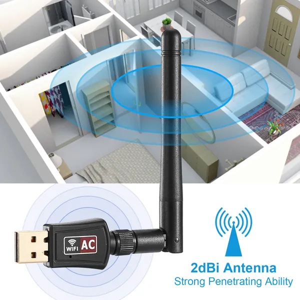USB WiFi Adapter AC600Mbps 5G/2.4G Dual Band 802.11ac Wireless Network Adapter W/ 2dBi External Antennas For PC Desktop Laptop - Image 4
