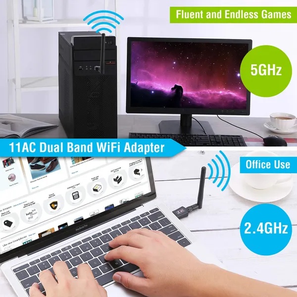 USB WiFi Adapter AC600Mbps 5G/2.4G Dual Band 802.11ac Wireless Network Adapter W/ 2dBi External Antennas For PC Desktop Laptop - Image 5