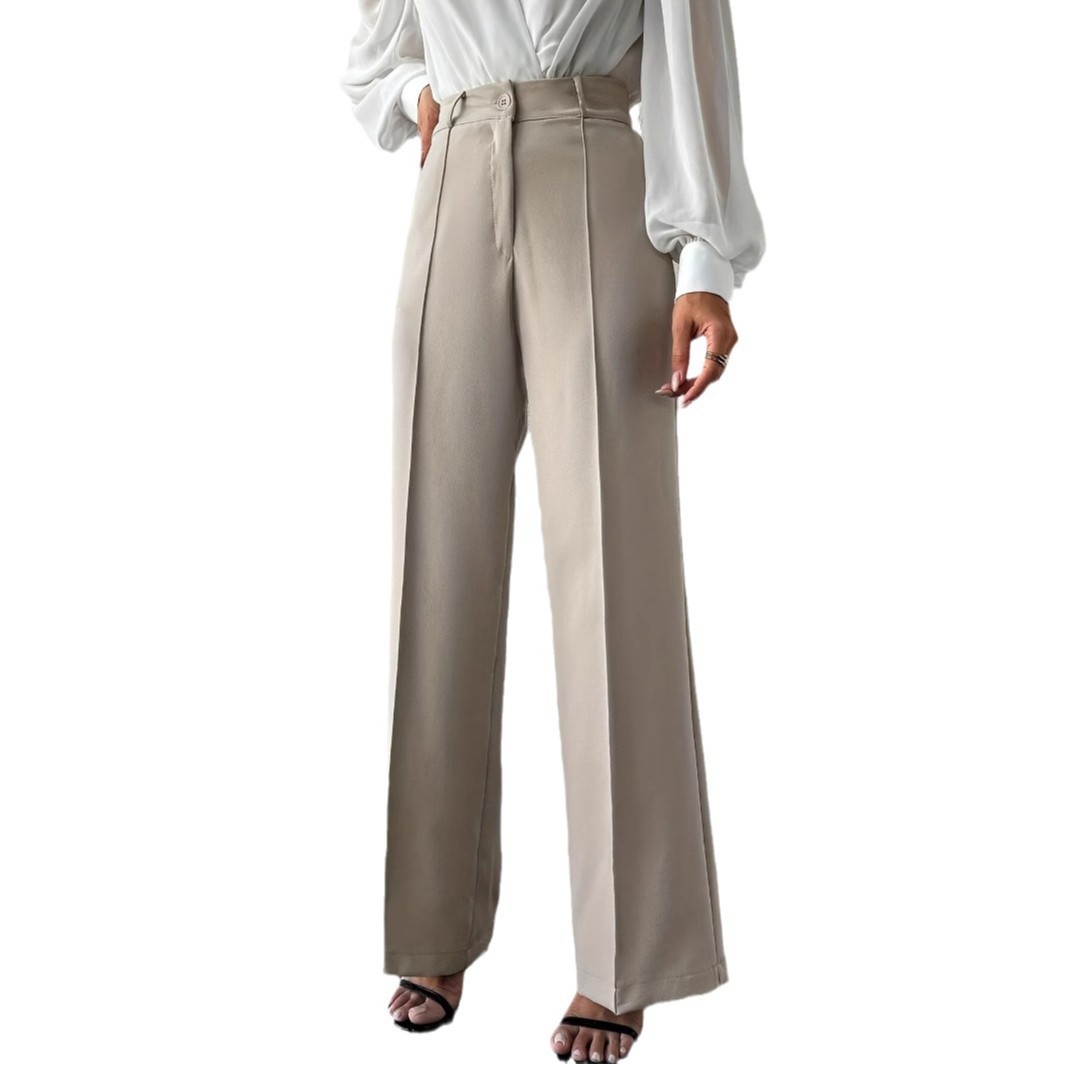2025 New Fashion Temperament High Waist Slimming And Straight Casual Trousers Side Pocket French Commuter Business Trousers - Image 3