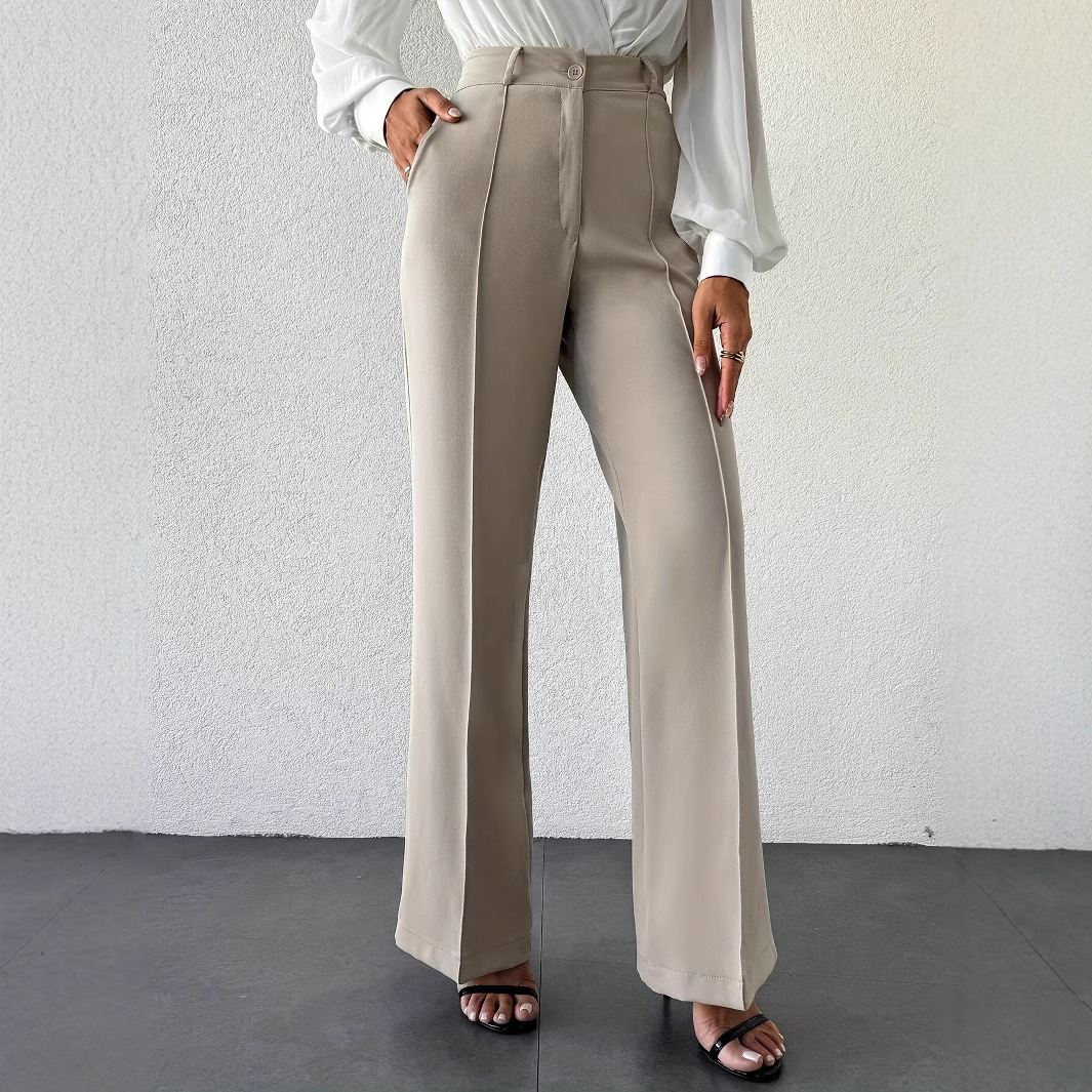 2025 New Fashion Temperament High Waist Slimming And Straight Casual Trousers Side Pocket French Commuter Business Trousers - Image 4
