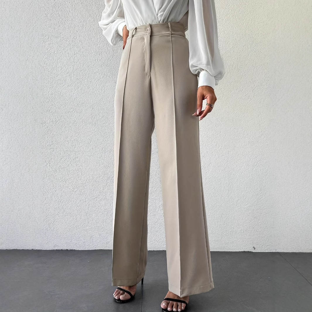 2025 New Fashion Temperament High Waist Slimming And Straight Casual Trousers Side Pocket French Commuter Business Trousers - Image 5
