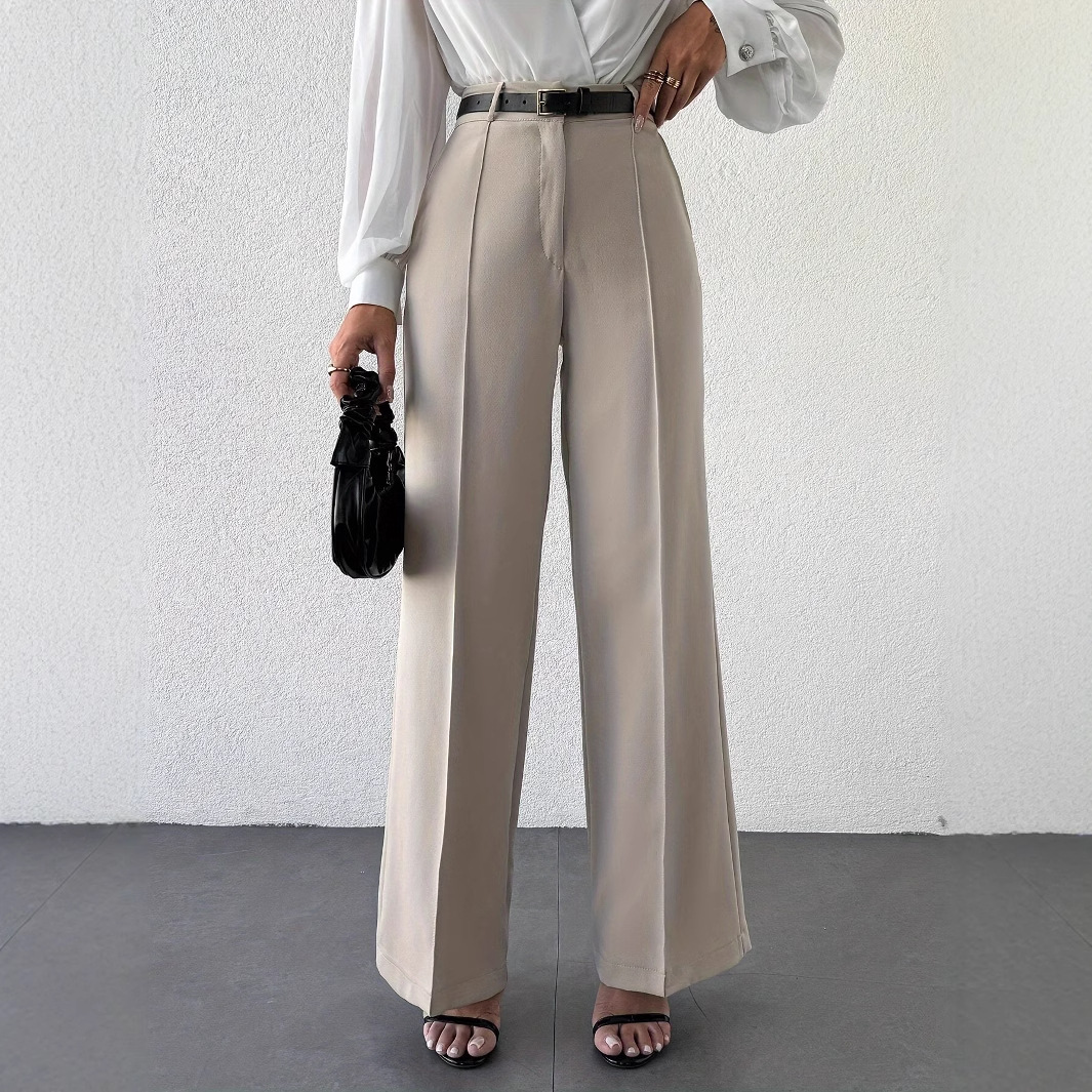 2025 New Fashion Temperament High Waist Slimming And Straight Casual Trousers Side Pocket French Commuter Business Trousers - Image 6