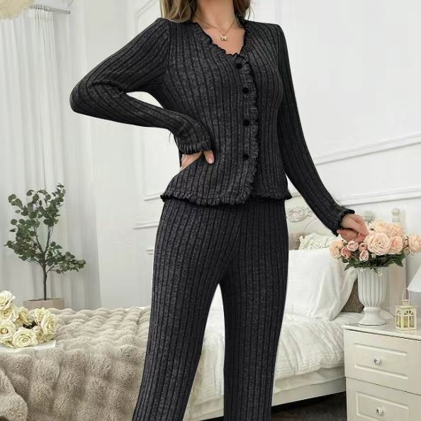 Womens Breathable Casual Cardigan Loungewear Set - Image 3